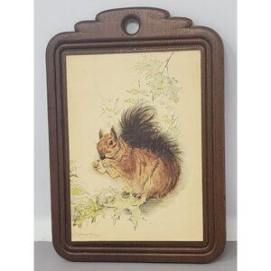 Vintage‎ Stephanie Harney Squirrel Art On Wooden Plaque